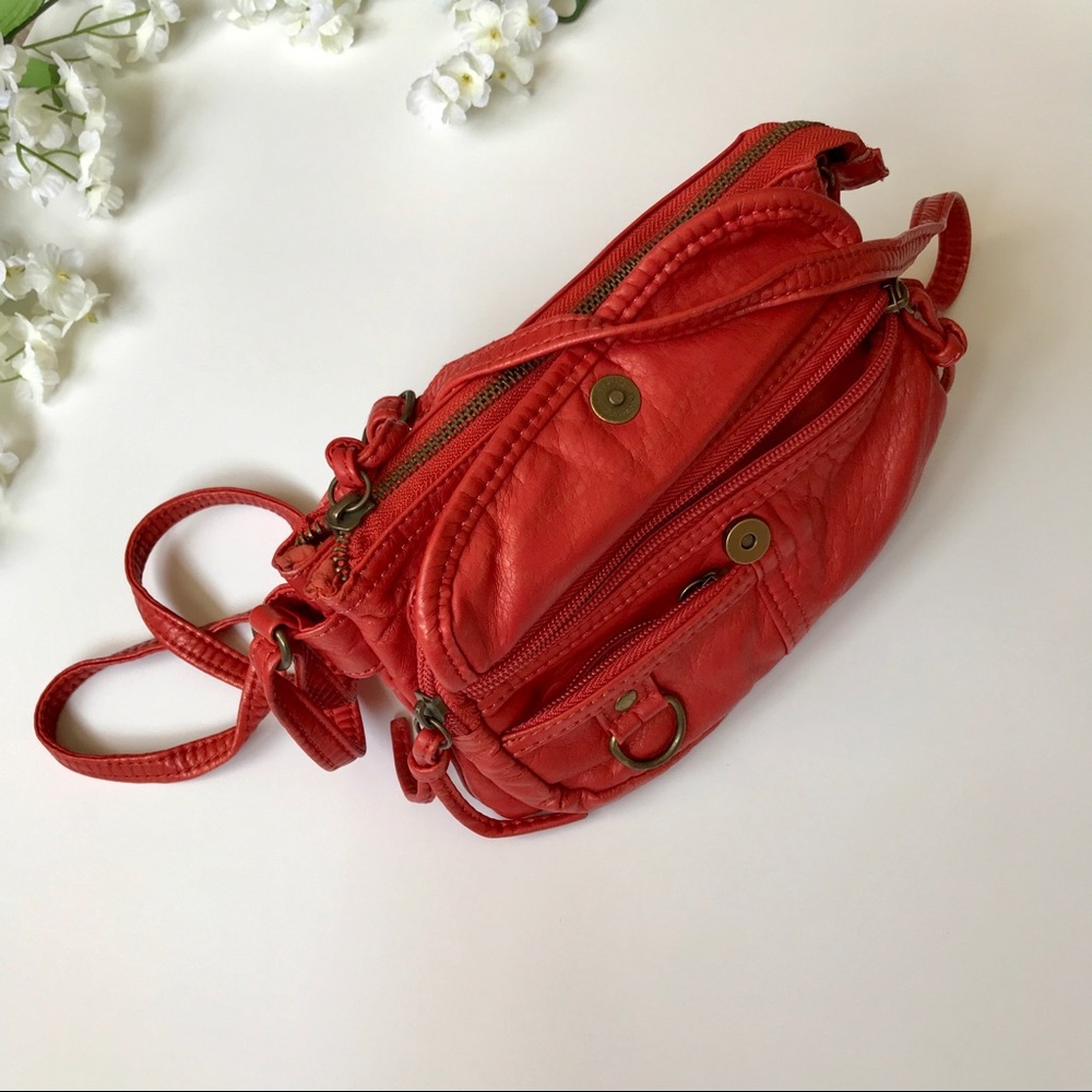 Distressed Burnt Orange Multipocket Crossbody Bag - image 4